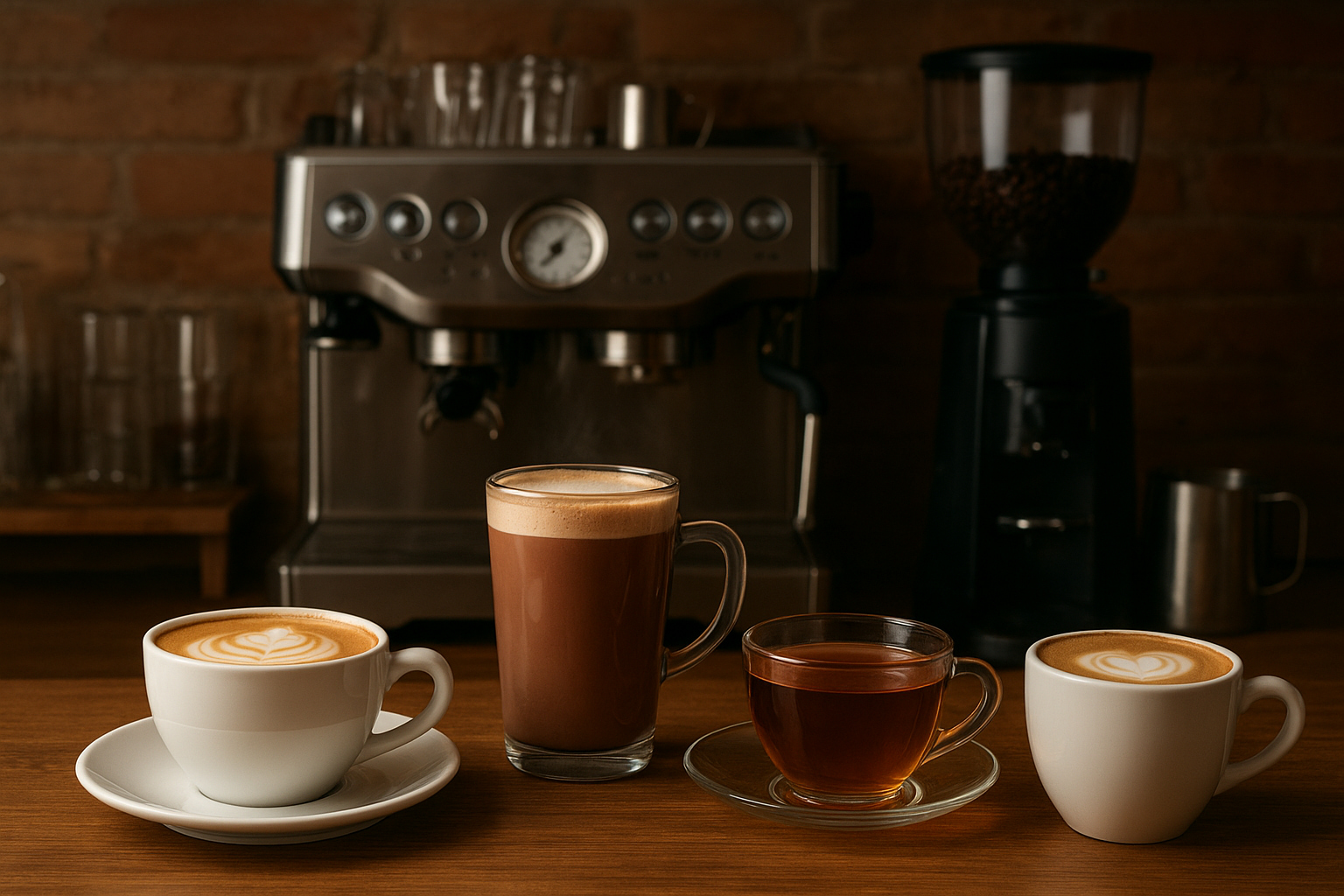 «نوشیدنیهای بار گرم در کافه کنار دستگاه اسپرسو»